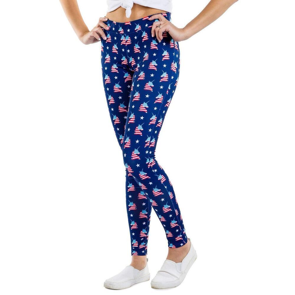 Tipsy Elves Leggings Women’s M American Patriotic Flag Unicorn All Over Print
